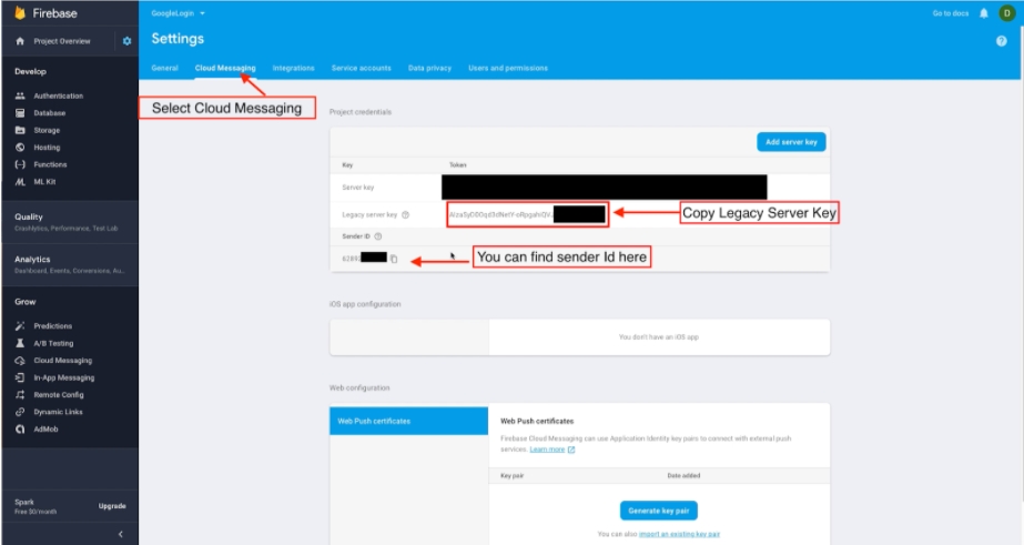 Firebase project setting